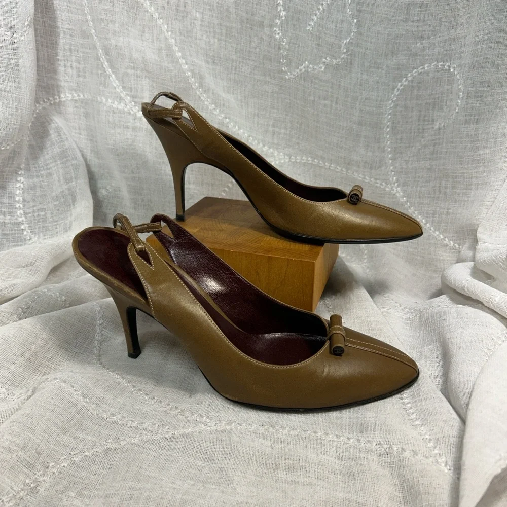 CHANEL authentic leather classic sling back heel with dust bag